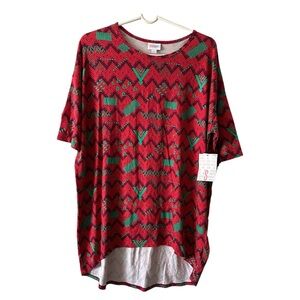 NWT LULAROE Red Green Geometric Short Sleeve Irma Top Womens Size Small